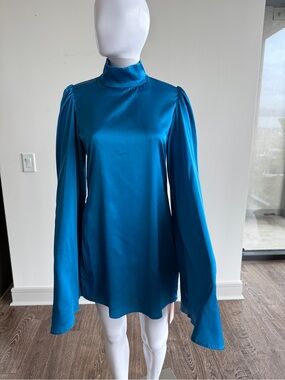 High-Neck Bell Sleeve Mini Dress